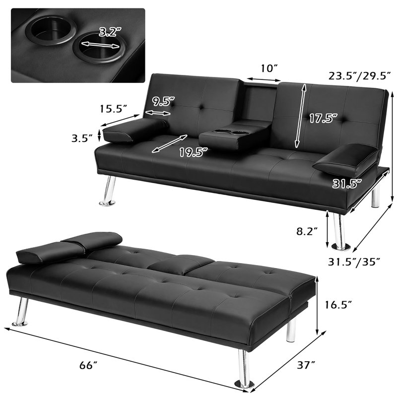 Etta Avenue Teen Maggie Twin 66 Wide Faux Leather Tight Back Convertible Sofa with Storage Reviews Wayfair